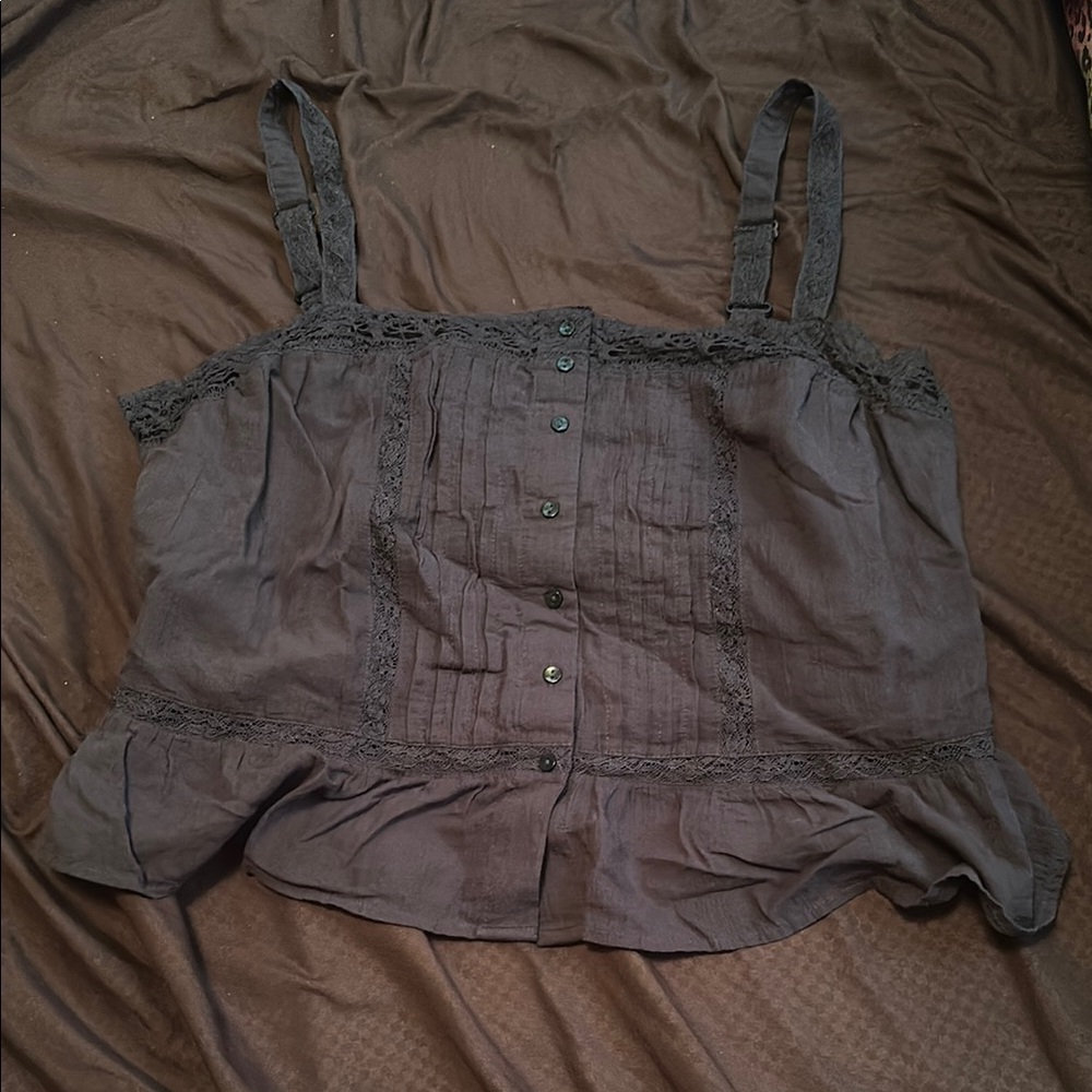 Women's Lace Trim Button-Down Top